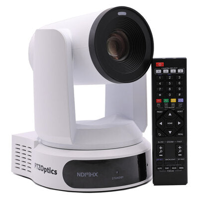 PTZOptics Move 4K 30X white - 4K UHD PTZ camera, 30x optical zoom with auto-tracking function, supports simultaneous IP Video (NDI|HX3, SRT, RTMPS, RTSP), USB2.0, 3G-SDI, HDMI2.0 outputs, PoE+, white
