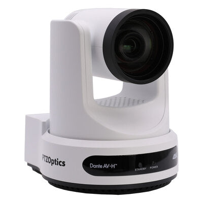 PTZOptics Link 4K 12X white - 4K UHD PTZ camera, 12x optical zoom with auto-tracking function, supports simultaneous IP Video (DANTE AV-H, SRT, RTMPS, RTSP), USB2.0, 3G-SDI, HDMI2.0 outputs, PoE+, white
