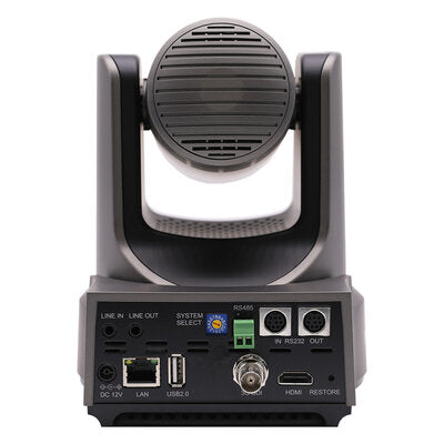 PTZOptics Link 4K 12X grey - 4K UHD PTZ camera, 12x optical zoom with auto-tracking function, supports simultaneous IP Video (DANTE AV-H, SRT, RTMPS, RTSP), USB2.0, 3G-SDI, HDMI2.0 outputs, PoE+, grey