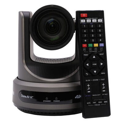 PTZOptics Link 4K 12X grey - 4K UHD PTZ camera, 12x optical zoom with auto-tracking function, supports simultaneous IP Video (DANTE AV-H, SRT, RTMPS, RTSP), USB2.0, 3G-SDI, HDMI2.0 outputs, PoE+, grey