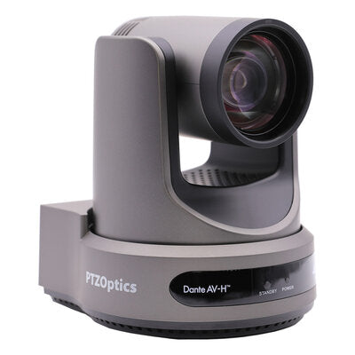 PTZOptics Link 4K 12X grey - 4K UHD PTZ camera, 12x optical zoom with auto-tracking function, supports simultaneous IP Video (DANTE AV-H, SRT, RTMPS, RTSP), USB2.0, 3G-SDI, HDMI2.0 outputs, PoE+, grey