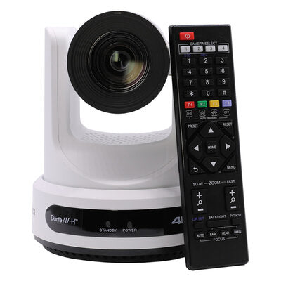 PTZOptics Link 4K 20X white - 4K UHD PTZ camera, 20x optical zoom with auto-tracking function, supports simultaneous IP Video (DANTE AV-H, SRT, RTMPS, RTSP), USB2.0, 3G-SDI, HDMI2.0 outputs, PoE+, white