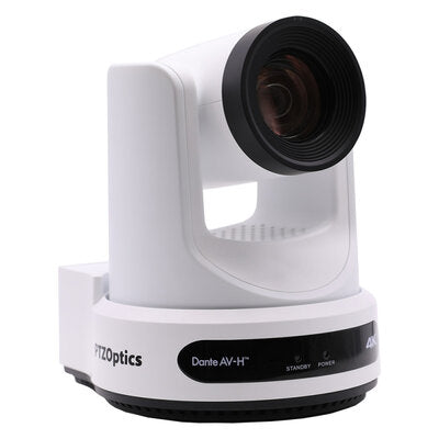 PTZOptics Link 4K 20X white - 4K UHD PTZ camera, 20x optical zoom with auto-tracking function, supports simultaneous IP Video (DANTE AV-H, SRT, RTMPS, RTSP), USB2.0, 3G-SDI, HDMI2.0 outputs, PoE+, white