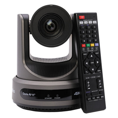 PTZOptics Link 4K 20X grey - 4K UHD PTZ camera, 20x optical zoom with auto-tracking function, supports simultaneous IP Video (DANTE AV-H, SRT, RTMPS, RTSP), USB 2.0, 3G-SDI, HDMI 2.0 outputs, PoE+, grey