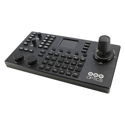 PTZOptics - IP & serial PTZ camera joystick controller, PTZOptics VISCA, VISCA over IP / NDI, PoE, universal power supply