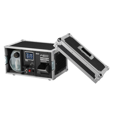 F-6E - 1450 W fazer with 5-pin DMX, water based compatible fluids, double output, self-cleaning function, flight case