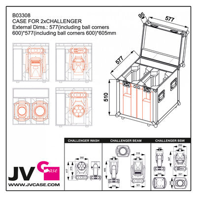 Flight case for 2x CHALLENGER - Flight case designed to carry 2 CHALLENGER BSW, BEAM or WASH lyres