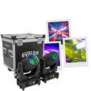 Moving Beam 15R Set - Pair of professional Beam moving heads, motorized focus, 11 Gobo wheel, 14 color wheel, 8-facet prism and 24-facet triple rotating prism, delivered in flight case