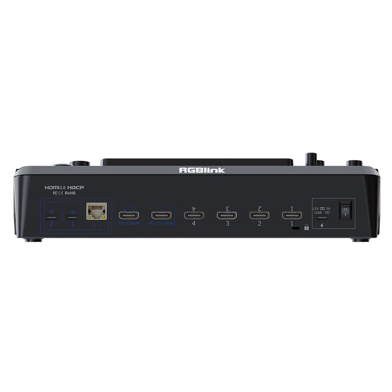 RGBlink - mini-edge - 5 channels all-in-one switcher, 4 x HDMI 2.0 inputs, dual HDMI 1.3 outputs, 8 audio inputs, 5.5" LCD screen