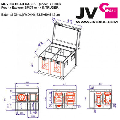 MOVING HEAD CASE 9 - Flight case designed to carry 4 x EXPLORER SPOT or 4 x INTRUDER