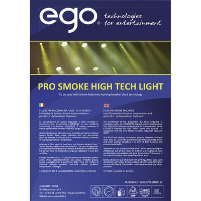 EGO Technologies - EGO - PRO SMOKE FLUID - HI TECH LIGHT - Universal pro fluid for smoke machines, high tech light, 5 L can