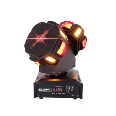 FULGURO-BEAM - 120 W moving head light equipped with 2 rotating wheels integrating 8 RBGW LED beams (4-in-1) , high-quality curved glass lenses, green and red laser