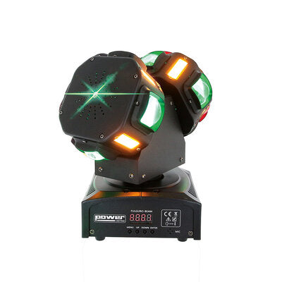 FULGURO-BEAM - 120 W moving head light equipped with 2 rotating wheels integrating 8 RBGW LED beams (4-in-1) , high-quality curved glass lenses, green and red laser