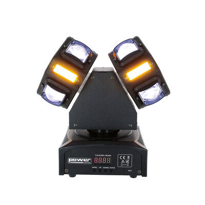FULGURO-BEAM - 120 W moving head light equipped with 2 rotating wheels integrating 8 RBGW LED beams (4-in-1) , high-quality curved glass lenses, green and red laser