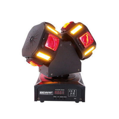 FULGURO-BEAM - 120 W moving head light equipped with 2 rotating wheels integrating 8 RBGW LED beams (4-in-1) , high-quality curved glass lenses, green and red laser