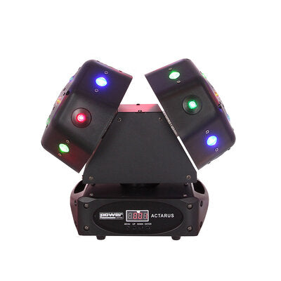 ACTARUS - Multi-beam moving head equipped with 2 independently rotating heads, Beam, Gobo, Strobe effect in warm light (gold LED), 4 laser heads with multi-point beams