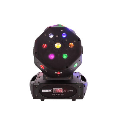 ACTARUS - Multi-beam moving head equipped with 2 independently rotating heads, Beam, Gobo, Strobe effect in warm light (gold LED), 4 laser heads with multi-point beams