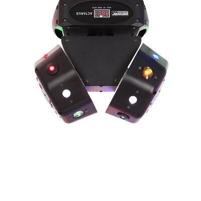 ACTARUS - Multi-beam moving head equipped with 2 independently rotating heads, Beam, Gobo, Strobe effect in warm light (gold LED), 4 laser heads with multi-point beams