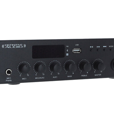 PA 120 MEDIA - 120 W RMS receiver, 70 / 100 V or 4 - 16 ohm , Class-D amplifier, USB, FM, Bluetooth player, 3 inputs, 220 V AC and 24 V DC power supply