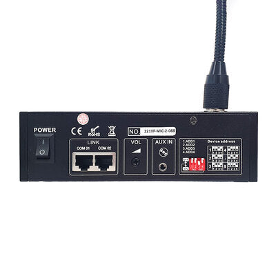 MIC-2 - 2-zone call microphone console for AM-2 series amplifiers, 3 zone buttons provide an easy-to-use control interface for zone calling, one general (ALL) and one for each zone (1 to 2)