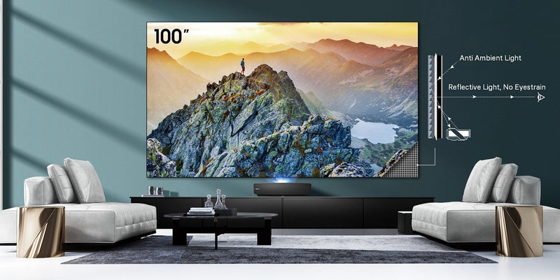 Schermo proiezione Hisense fisso con cornice, con superficie ALR (UST) silver per home cinema in ambienti luminosi 225x127cm 100" 16:9