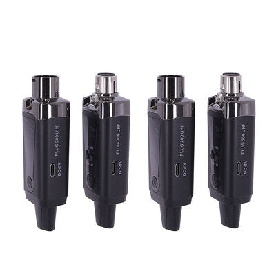 PLUG 200 UHF - Set of 2 UHF transceiver (trasmitter & receiver),  internal rechargeable battery, XLR connector on both sides, 50 m range