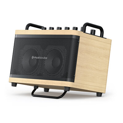 MUSICCUBE - 50 W mini multi-functional stereo PA loudspeaker, MIC and instrument inputs,  internal sound card, oak color