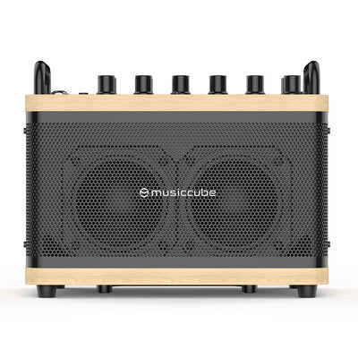 MUSICCUBE - 50 W mini multi-functional stereo PA loudspeaker, MIC and instrument inputs,  internal sound card, oak color