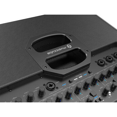MUSICCUBE - 700 W max. all-in-one active professional loudspeaker, 5 input channels, 6 + 1 tweeters and 2 x 8" woofers,  180° horizontal dispersion, battery powered, black