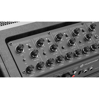 MUSICCUBE - 150 W multi-functional portable road-show loudspeaker, 4 input channels, 4 x 2" tweeter and 1 x 8" woofers, battery powered, black