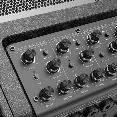 MUSICCUBE - 150 W multi-functional portable road-show loudspeaker, 4 input channels, 4 x 2" tweeter and 1 x 8" woofers, battery powered, black