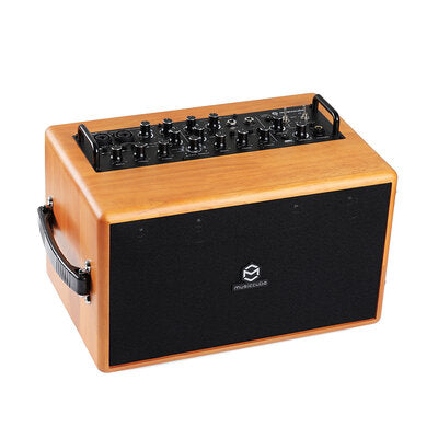 MUSICCUBE - 140 W portable loudspeaker system, 2 guitar inputs and 2 microphones / instruments, 2 x 6" woofer, 4 x 2" mid-tweeter, internal recording function of the loudspeaker through the APP software, oak