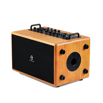 MUSICCUBE - 140 W portable loudspeaker system, 2 guitar inputs and 2 microphones / instruments, 2 x 6" woofer, 4 x 2" mid-tweeter, internal recording function of the loudspeaker through the APP software, oak