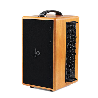 MUSICCUBE - 140 W portable loudspeaker system, 2 guitar inputs and 2 microphones / instruments, 2 x 6" woofer, 4 x 2" mid-tweeter, internal recording function of the loudspeaker through the APP software, oak