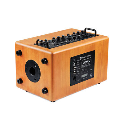 MUSICCUBE - 140 W portable loudspeaker system, 2 guitar inputs and 2 microphones / instruments, 2 x 6" woofer, 4 x 2" mid-tweeter, internal recording function of the loudspeaker through the APP software, oak