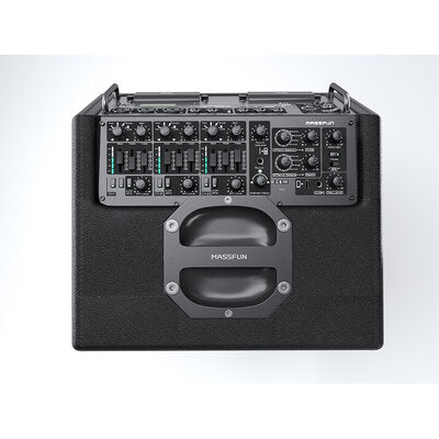 MUSICCUBE - 200 W compact, portable outdoor performance loudspeaker designed for professional performers, 1 x  8" woofer and 4 mid-tweeter units + 2 passive flat low-frequency radiators, black