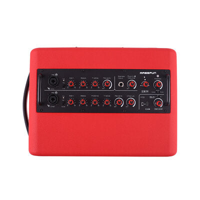 MUSICCUBE - 200 W versatile portable instrument loudspeaker designed for outdoor musicians, 2 x 5.25" NdFeB full range speakers, live streaming capabilities, battery operated, red