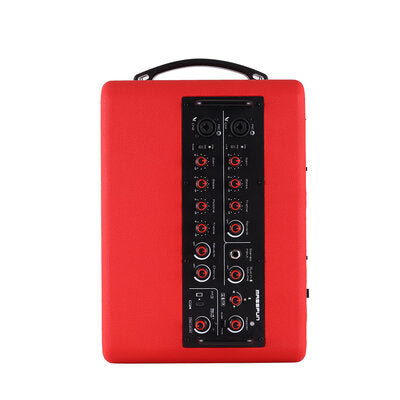 MUSICCUBE - 200 W versatile portable instrument loudspeaker designed for outdoor musicians, 2 x 5.25" NdFeB full range speakers, live streaming capabilities, battery operated, red