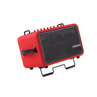 MUSICCUBE - 200 W versatile portable instrument loudspeaker designed for outdoor musicians, 2 x 5.25" NdFeB full range speakers, live streaming capabilities, battery operated, red