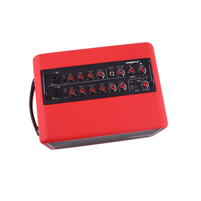 MUSICCUBE - 200 W versatile portable instrument loudspeaker designed for outdoor musicians, 2 x 5.25" NdFeB full range speakers, live streaming capabilities, battery operated, red