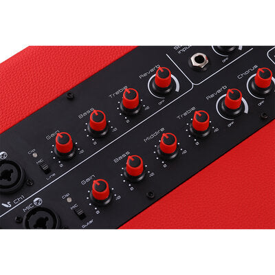 MUSICCUBE - 200 W versatile portable instrument loudspeaker designed for outdoor musicians, 2 x 5.25" NdFeB full range speakers, live streaming capabilities, battery operated, red