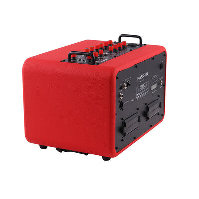 MUSICCUBE - 200 W versatile portable instrument loudspeaker designed for outdoor musicians, 2 x 5.25" NdFeB full range speakers, live streaming capabilities, battery operated, red