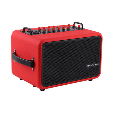 MUSICCUBE - 200 W versatile portable instrument loudspeaker designed for outdoor musicians, 2 x 5.25" NdFeB full range speakers, live streaming capabilities, battery operated, red