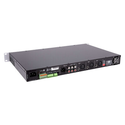 Rondson - 120 W mixer / amplifier on 100 V line, media player, ringtone and siren functions via Euroblock, telephone paging, 19" 1U rack