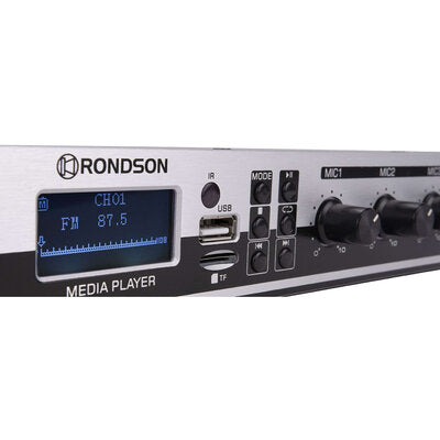 Rondson - 120 W mixer / amplifier on 100 V line, media player, ringtone and siren functions via Euroblock, telephone paging, 19" 1U rack