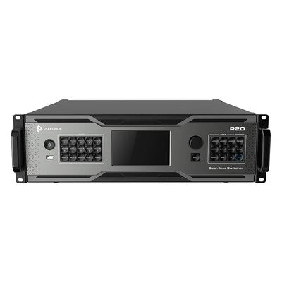 PIXELHUE - P20-DS (with Flight Case）SEAMLESS SWITCHER - 8 x DP 1.2 / HDMI 2.0 + 4 x 12G-SDI inputs, 4 x 12G-SDI outputs, 8 x HDMI 2.0 outputs presentation switcher, Dante Audio networking, with flight case