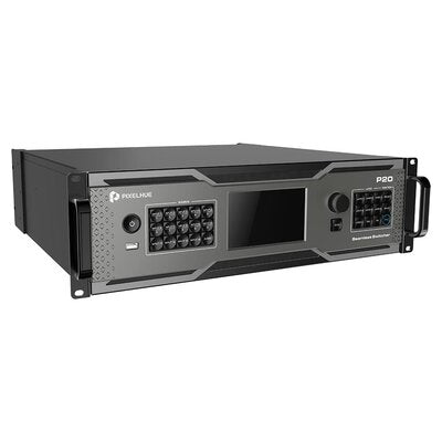 PIXELHUE - P20-DS (with Flight Case）SEAMLESS SWITCHER - 8 x DP 1.2 / HDMI 2.0 + 4 x 12G-SDI inputs, 4 x 12G-SDI outputs, 8 x HDMI 2.0 outputs presentation switcher, Dante Audio networking, with flight case