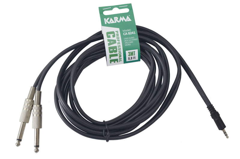 KARMA - Cavo audio 3mt - Jack 3,5mm stereo / 2 x Jack 6,3mm mono