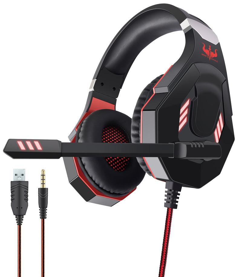 OVLENG - Cuffia gaming USB con led rosso