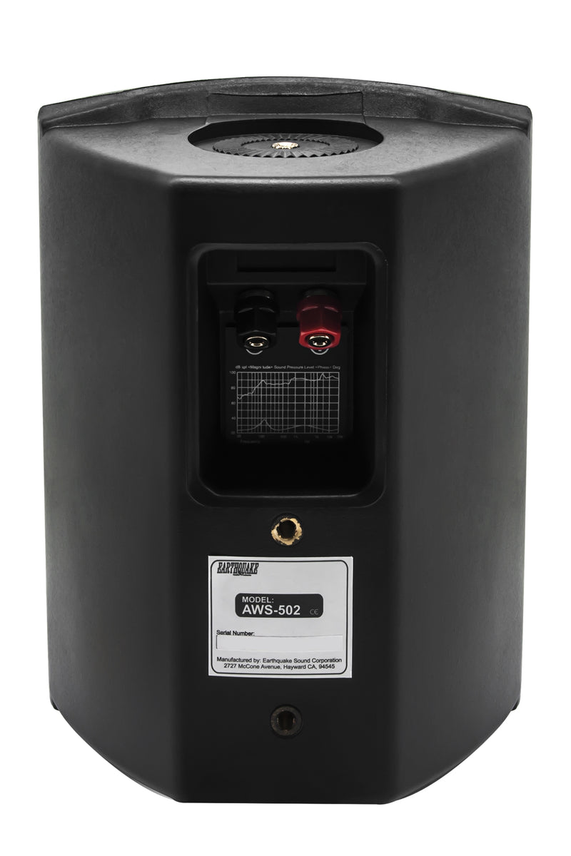 Coppia di diffusori da interno e/o esterno impermeabili Earthquake "AWS-502B", diametro woofer 5" 125W (nero, griglia frontale in alluminio e supporto per installazione incluso)